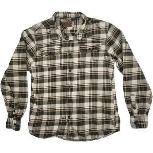 Orvis Men's Flannel Shirt Green Plaid Cotton Size Large with Pockets Classic Fit